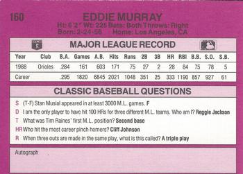 1989 Classic #160 Eddie Murray Back