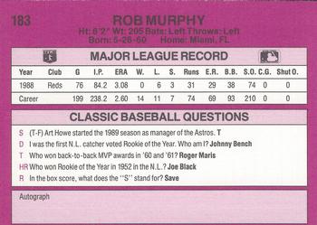 1989 Classic #183 Rob Murphy Back