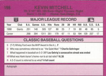 1989 Classic #198 Kevin Mitchell Back