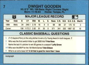1989 Classic #7 Dwight Gooden Back