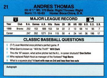 1989 Classic #21 Andres Thomas Back