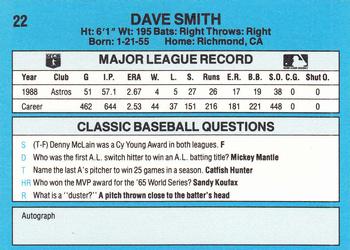 1989 Classic #22 Dave Smith Back