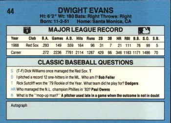 1989 Classic #44 Dwight Evans Back