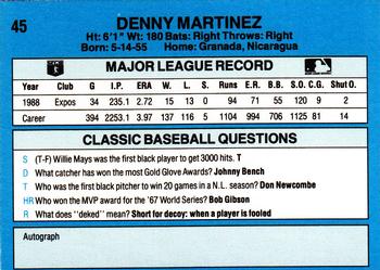 1989 Classic #45 Denny Martinez Back