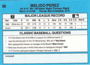 1989 Classic #88 Melido Perez Back