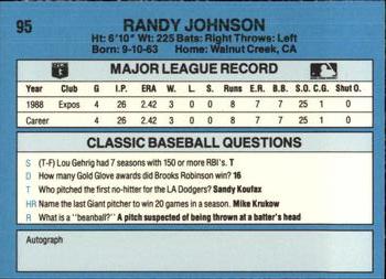 1989 Classic #95 Randy Johnson Back