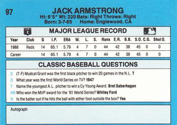 1989 Classic #97 Jack Armstrong Back