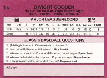1989 Classic #107 Dwight Gooden Back