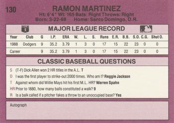 1989 Classic #130 Ramon Martinez Back