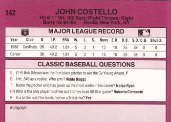 1989 Classic #142 John Costello Back