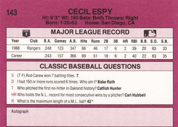 1989 Classic #143 Cecil Espy Back