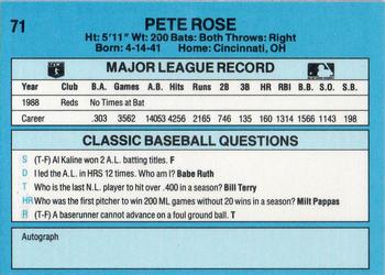 1989 Classic #71 Pete Rose Back