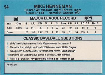 1989 Classic #94 Mike Henneman Back