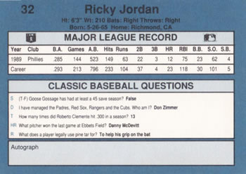 1990 Classic Blue #32 Ricky Jordan Back