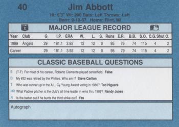 1990 Classic Blue #40 Jim Abbott Back