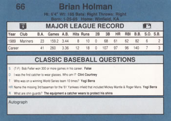 1990 Classic Blue #66 Brian Holman Back