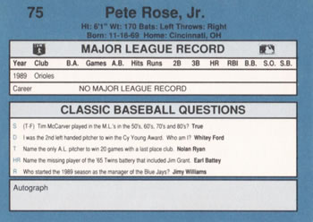 1990 Classic Blue #75 Pete Rose, Jr. Back