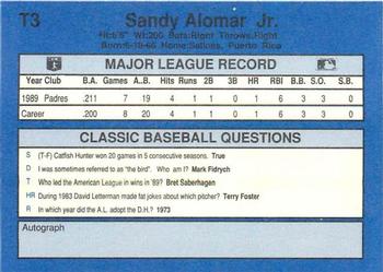 1990 Classic Update #T3 Sandy Alomar Jr. Back