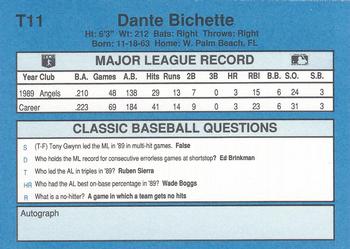 1990 Classic Yellow #T11 Dante Bichette Back
