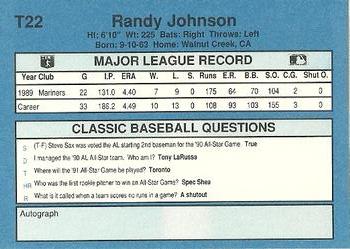 1990 Classic Yellow #T22 Randy Johnson Back