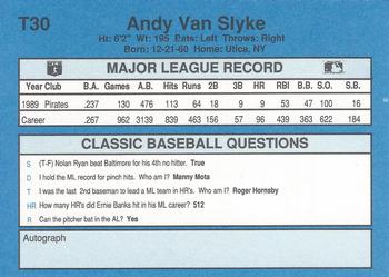 1990 Classic Yellow #T30 Andy Van Slyke Back