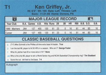 1990 Classic Yellow #T1 Ken Griffey, Jr. Back