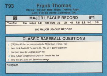 1990 Classic Yellow #T93 Frank Thomas Back