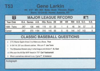 1990 Classic Yellow #T53 Gene Larkin Back