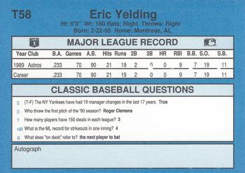 1990 Classic Yellow #T58 Eric Yelding Back