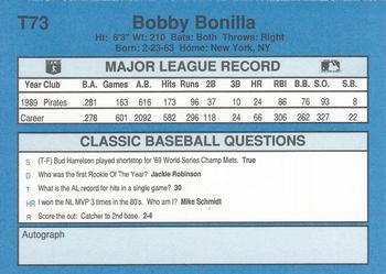 1990 Classic Yellow #T73 Bobby Bonilla Back