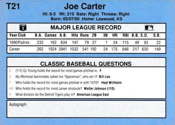 1991 Classic I #T21 Joe Carter Back
