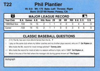 1991 Classic I #T22 Phil Plantier Back