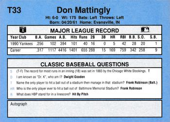 1991 Classic I #T33 Don Mattingly Back