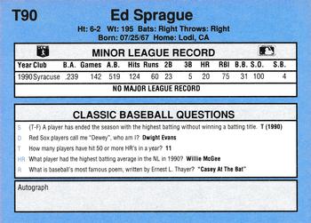 1991 Classic I #T90 Ed Sprague Back
