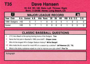 1991 Classic II #T35 Dave Hansen Back