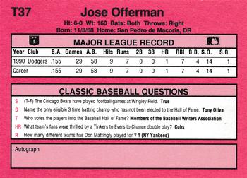 1991 Classic II #T37 Jose Offerman Back
