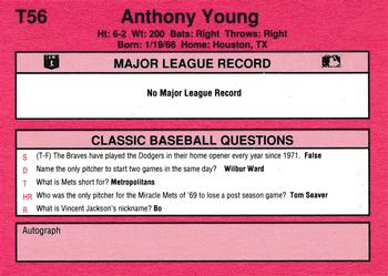 1991 Classic II #T56 Anthony Young Back