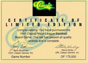 1991 Classic III #NNO Board Game Certificate Front