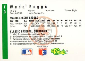 1991 Classic III #T3 Wade Boggs Back