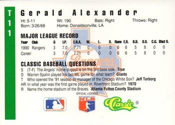 1991 Classic III #T11 Gerald Alexander Back