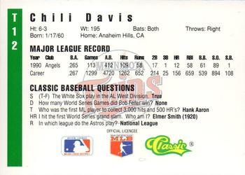 1991 Classic III #T12 Chili Davis Back