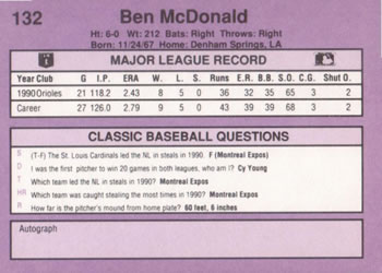 1991 Classic #132 Ben McDonald Back