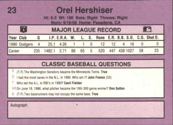 1991 Classic #23 Orel Hershiser Back