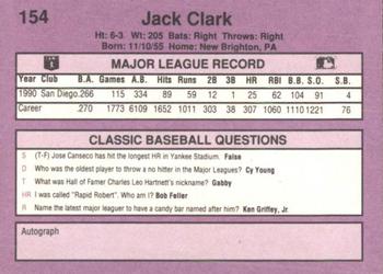 1991 Classic #154 Jack Clark Back