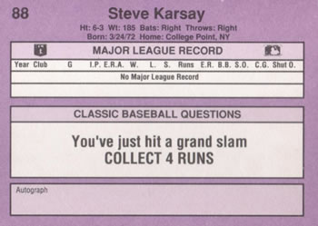 1991 Classic #88 Steve Karsay Back