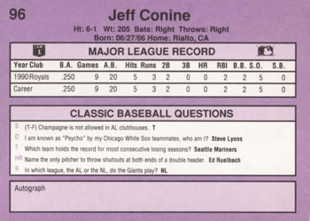 1991 Classic #96 Jeff Conine Back