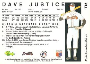1992 Classic II #T15 Dave Justice Back