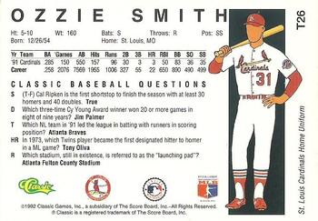 1992 Classic II #T26 Ozzie Smith Back