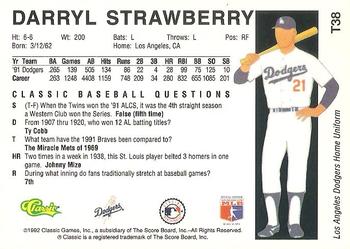 1992 Classic II #T38 Darryl Strawberry Back