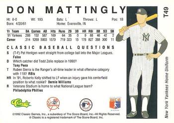 1992 Classic II #T49 Don Mattingly Back